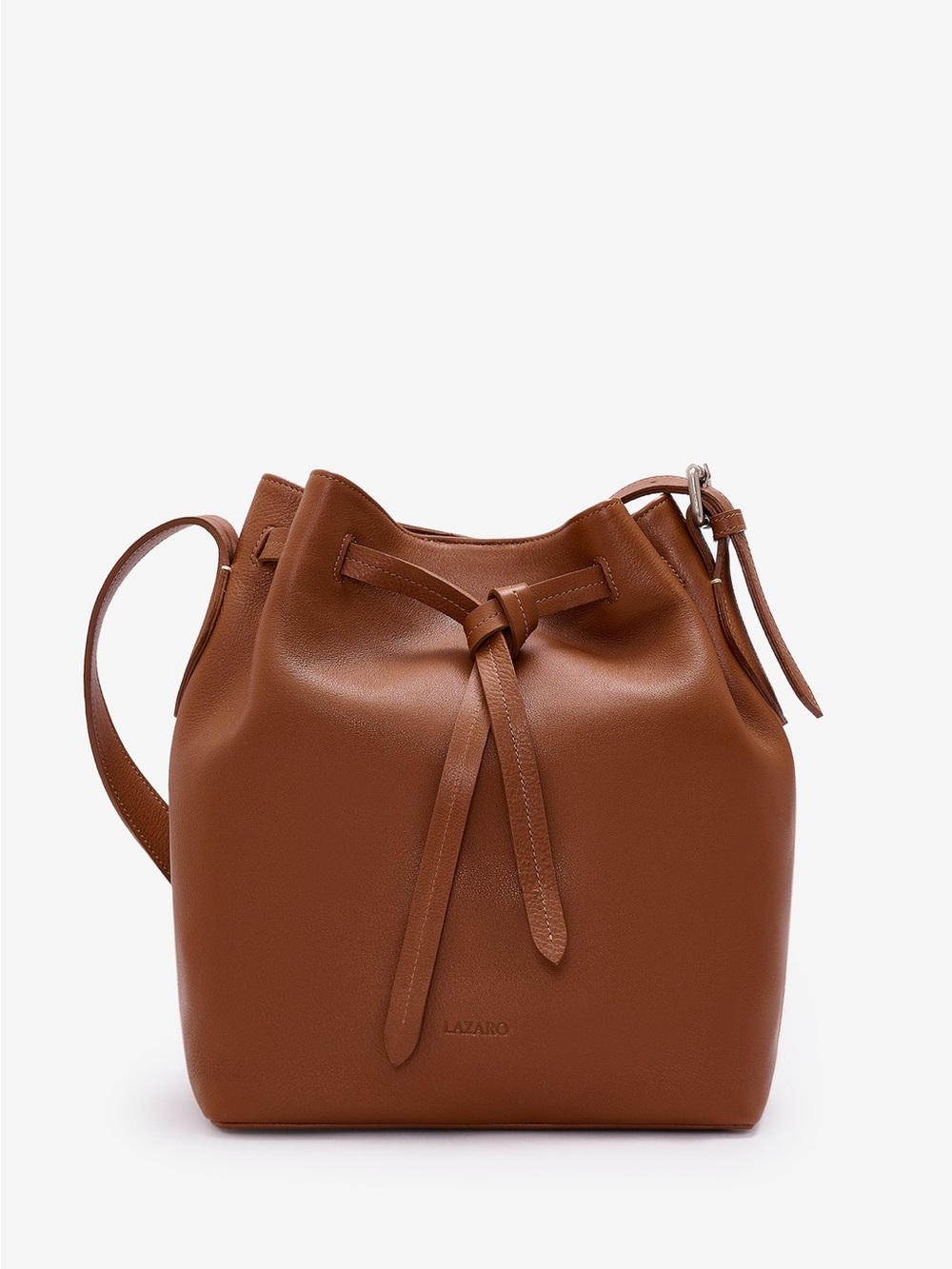 LAZARO Brown Leather Drawstring Bucket Shoulder Bag